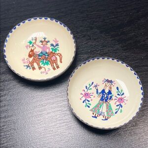 2 Handpainted Enamel Folk Art Small Trinket Ring Dishes from Moissiadis Greece